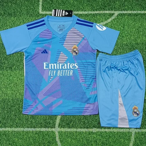 24-25 RMA Bllue GoalKeeper Kids Soccer Jersey (带袖广告)