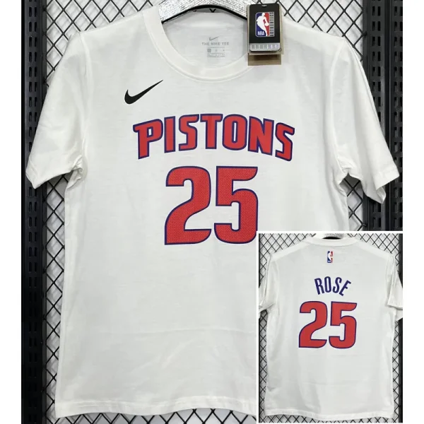 T180 Pistons ROSE #25 White High Quality Casual T-Shirt
