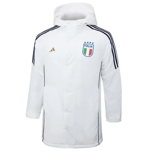 24-25 Italy White Hooded Windbreaker Fabric Cotton Coat #G222