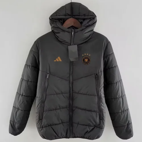 24-25 Germany Black Hooded Cotton Coat #棕标棉衣