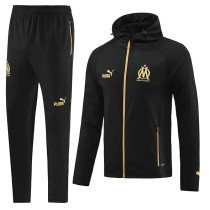 23-24 Marseille Black Hoodie Jacket Tracksuit