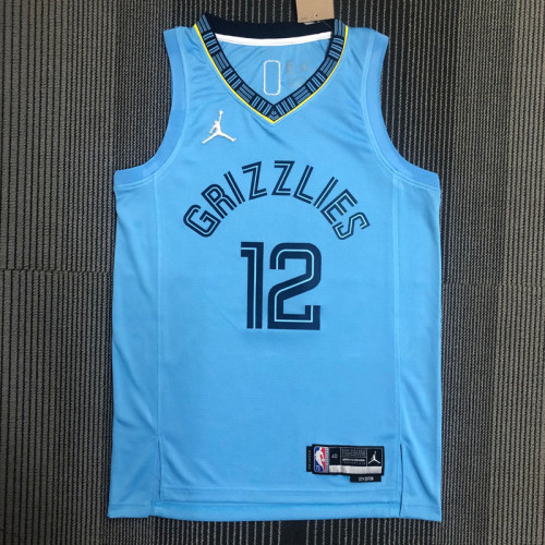 21-22 Grizzlies MORANT #12 Blue Trapeze Edition Top Quality Hot Pressing NBA Jersey