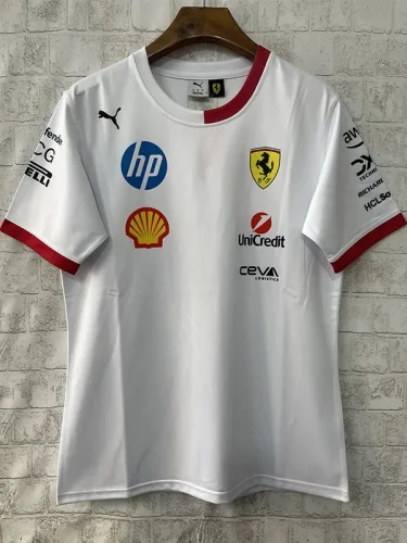 2025 F1 Ferrari White T-shirts Racing Suit (圆领)