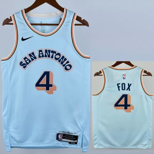 24-25 SA Spurs FOX #4 Light blue City Edition TopQuality Hot Pressing NBA Jersey (圆领)