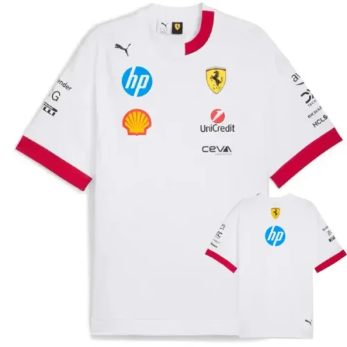 2025 F1 Ferrari White T-shirts Racing Suit (圆领)