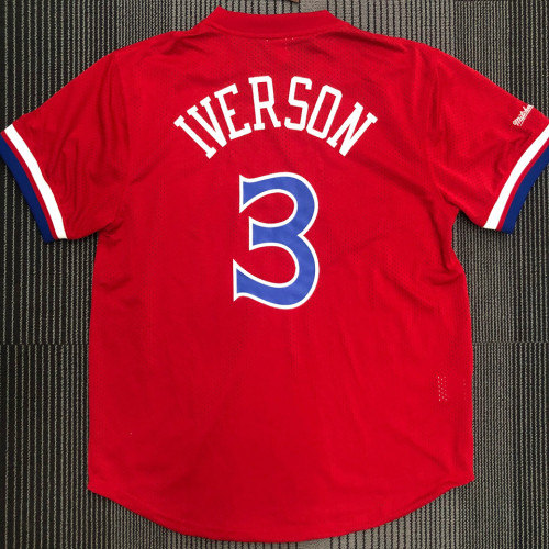 76ers IVERSON # 3 Red MitchellNess Retro Jerseys