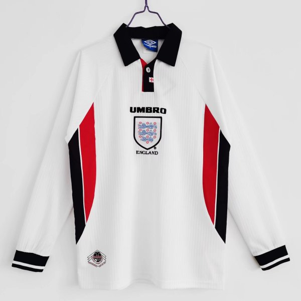 1998 England Long sleeved  Home Retro Soccer Jersey
