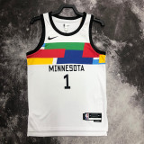 22-23 TIMBERWOLVES EDWARDS #1 White City Edition Top Quality Hot Pressing NBA Jersey