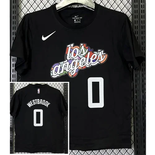 T262 Clippers WESTBROOK #0 Black High Quality Casual T-Shirt