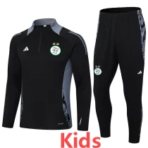 24-25 Algeria Black Kids Half Pull Tracksuit (童装)(半拉链)