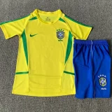 2002 Brazil Home Kids Retro Soccer Jersey