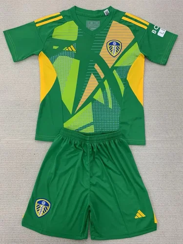 24-25 Leeds United Green GoalKeeper Kids Soccer Jersey