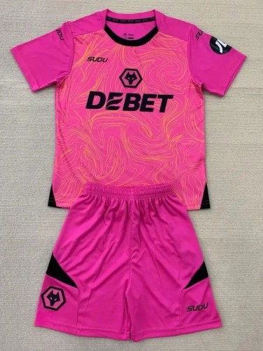 24-25 Wolves Pink Goalkeeper Kids Soccer Jersey