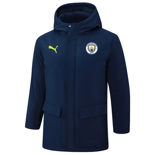 24-25 Man City Royal Blue Hooded Windbreaker Fabric Cotton Coat #G238(白绿标)