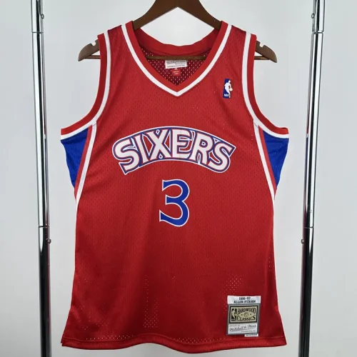 1996-97 76ERS IVERSON #3 Red Retro Top Quality Hot Pressing NBA Jersey