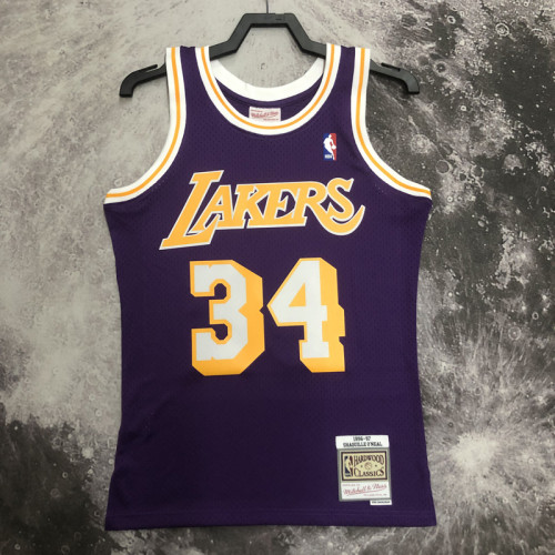 1996-97 LAKERS O'NEAL #34 Purple Retro Top Quality Hot Pressing NBA Jersey(圆领）