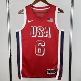 2024 Olympic Game USA JAMES # 6 Red Basketball Jersey