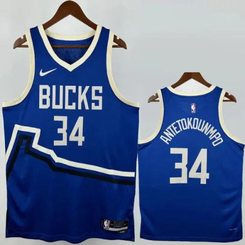24-25 BUCKS ANTETOKOUNMP0 #34 Blue City Edition Top Quality Hot Pressing NBA Jersey (V领)