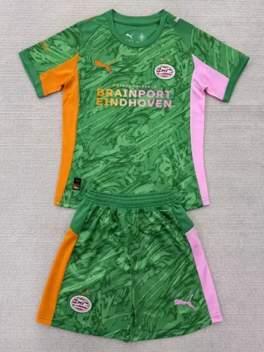 25-26 PSV Green Goalkeeper Kids Soccer Jersey