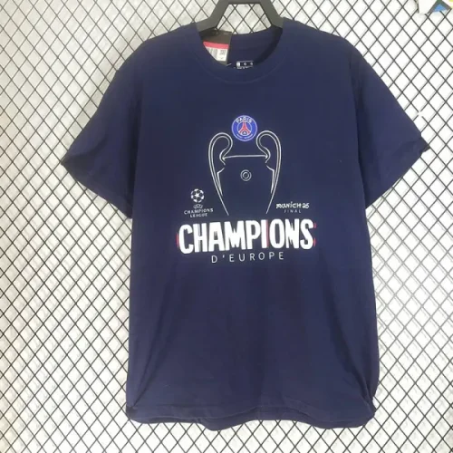 2025 PSG Royal blue CHAMPIONs High Quality Casual T-Shirt 宝蓝大杯白字