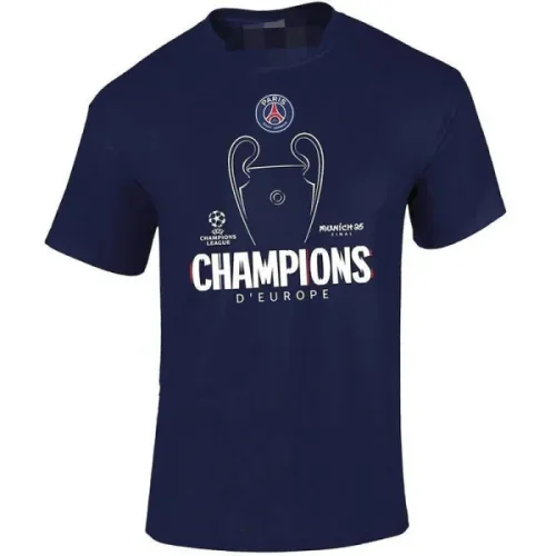 2025 PSG Royal blue CHAMPIONs High Quality Casual T-Shirt 宝蓝大杯白字