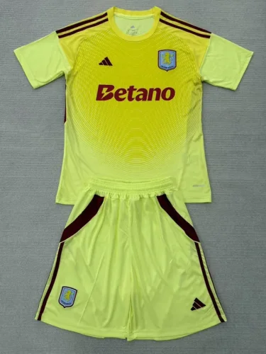 25-26 Aston Villa Yellow Goalkeeper Kids Soccer Jersey