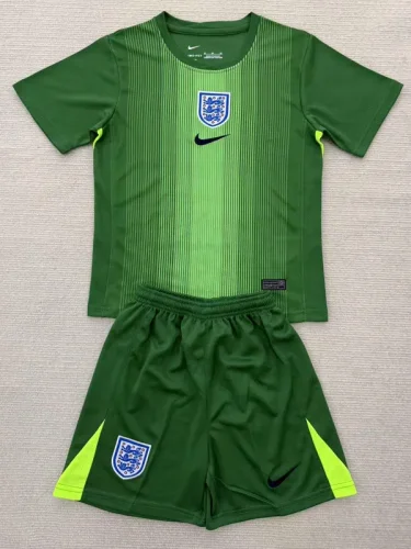 25-26 England Green Goalkeeper Kids Soccer Jersey