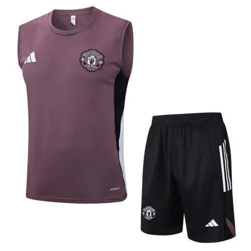 2025-26 Man Utd Grey purple Tank top and shorts suit #D25123