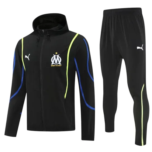 25-26 Marseille Black Hoodie Jacket Tracksuit