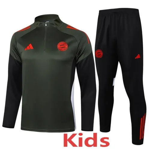 25-26 Bayern Dark green Kids Half Pull Tracksuit #E2546(童装)(半拉链)