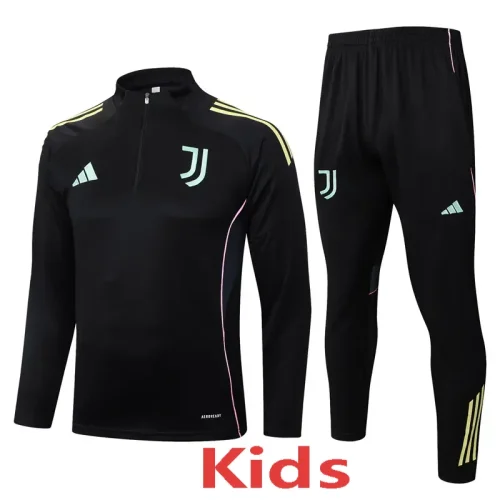 25-26 JUV Black Kids Half Pull Tracksuit #E25110(童装)(半拉链)