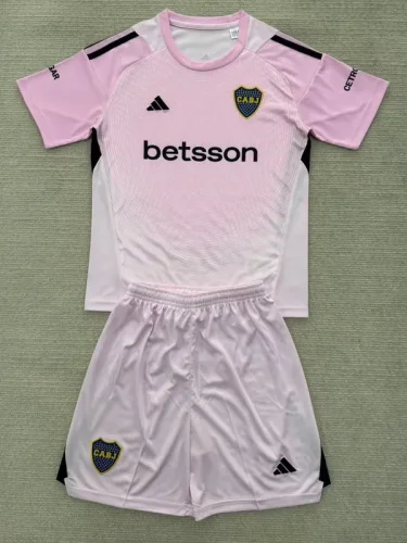 25-26 Boca Juniors Pink GoalKeeper Kids Soccer Jersey