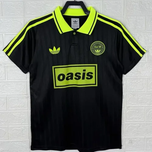 2025 Ad Oasis Joint Edition Black Polo Short Sleeve (荧光绿广告)