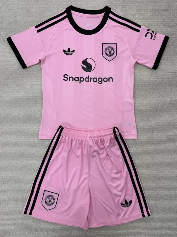 25-26 Man Utd Pink GoalKeeper Kids Soccer Jersey