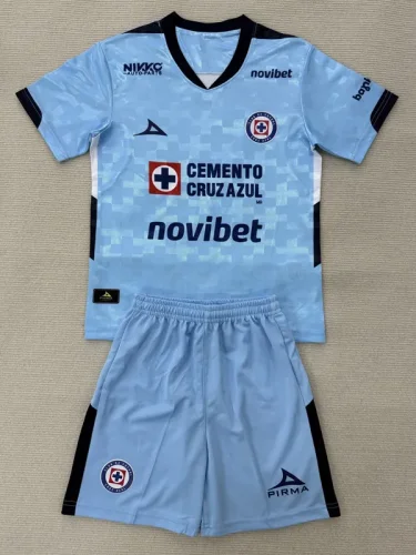 25-26 Cruz Azul Light blue GoalKeeper Kids Soccer Jersey