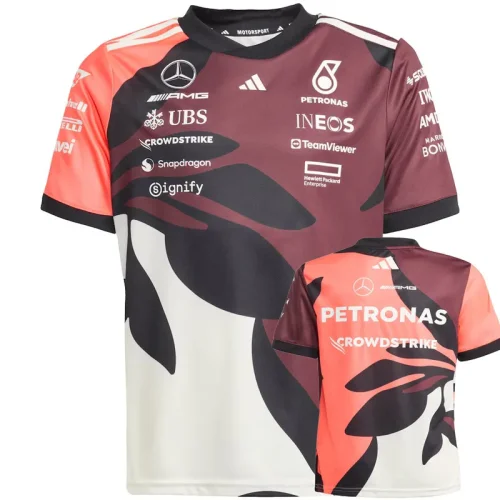 2025 F1 Mercedes Red White T-Shirts Racing Suit(圆领)