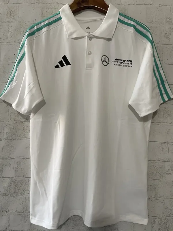 2025 F1 Mercedes White Polo Racing Suit (有领)