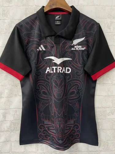 2025 New Zealand Black Home Polo Rugby Jersey (有领)