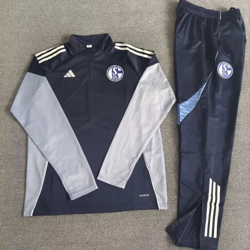 25-26 Schalke 04 Black Half Pull Tracksuit (Pants Have Pocket)(半拉链)