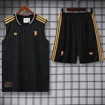 25-26 Man Utd Black Tank top and shorts suit #条纹