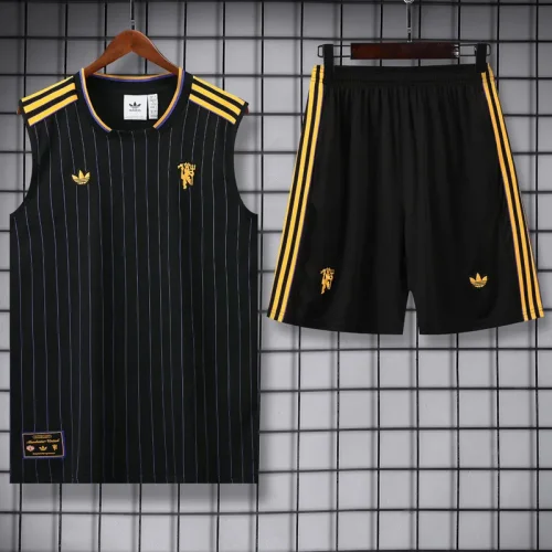 25-26 Man Utd Black Tank top and shorts suit #条纹