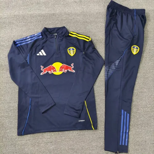 2025-26 Leeds United Black Half Pull Tracksuit (Pants Have Pocket)(半拉链)