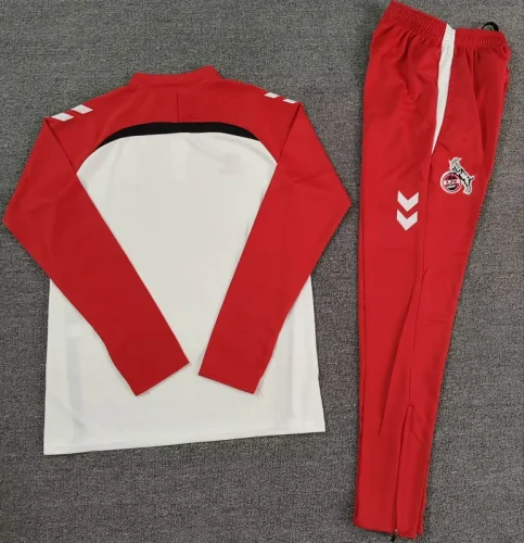 2025-26 Koln White Red Half Pull Tracksuit (Pants Have Pocket)(半拉链)