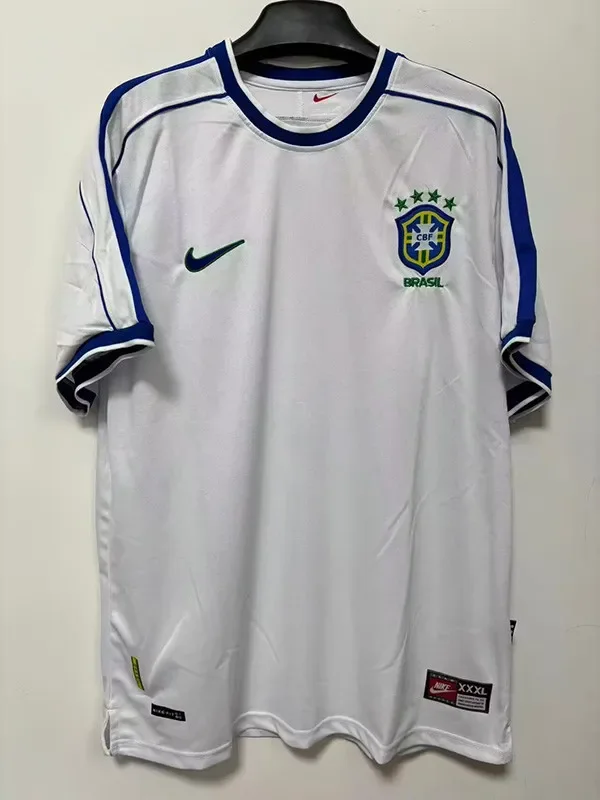 1998 Brazil White Retro Soccer Jersey