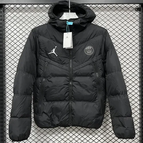 2025-26 CV003 PSG Jordan Black Hooded Cotton Coat #棉衣