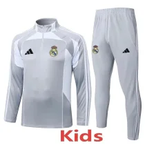 2025-26 RMA Grey white Kids Half Pull Tracksuit #E25182(童装)(半拉链)