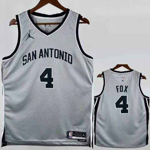 2025-26 SA Spurs FOX #4 Grey Top Quality Hot Pressing NBA Jersey