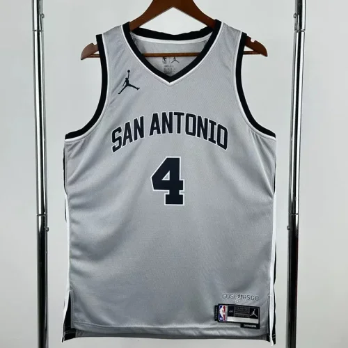 2025-26 SA Spurs FOX #4 Grey Top Quality Hot Pressing NBA Jersey