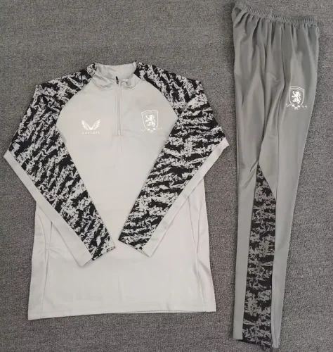 2025-26 Middlesbrough Gray Half Pull Tracksuit (Pants Have Pocket)(半拉链)