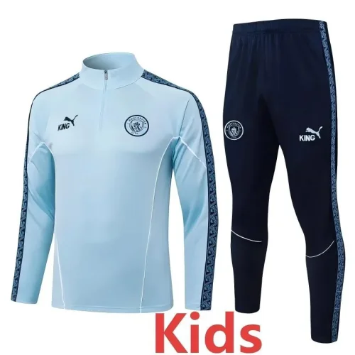 25-26 Man City Light blue Kids Half Pull Tracksuit #E25229(童装)(半拉链)